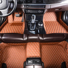 Load image into Gallery viewer, LUXURY CAR MAT - TAN BROWN LEATHER &amp; WHITE STITCHING
